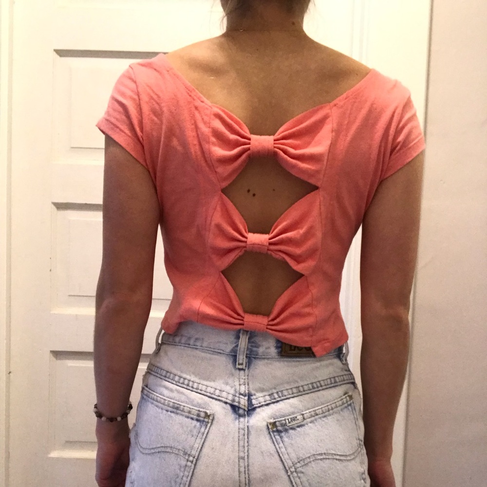 dELiA*s Coral Pink Bow-Back Crop Top